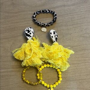 Never worn- NEW Yellow Tassel Earrings and Beaded Bracelets Set